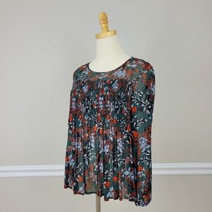 Maje Floral Print Women's Georgette  Green and Red Blouse Top